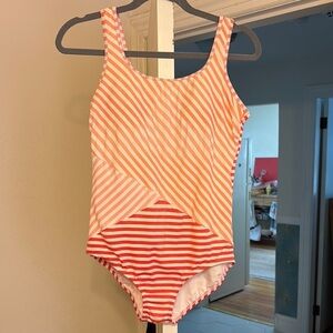 Lands' End Pink and White Striped Bathing Suit.  Size 12P